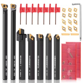 Donken 28 turning tool with reversible plates, turning tool holder set, 7 pieces, 8 mm shank drill rod holder, 14 pieces carbide indexable inserts, 7 pieces T8 wrench (8 mm)