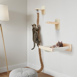 Weysat 3 Pcs Cat Wall Hammock Mounted Shelves with 4.92 ft Climbing Rope Steps and 15.8 x 11.8 Inch Cat Bed Kitten Tree Scratching Rope Climbing Tower Wall Shelves Perch Pet Furniture for Playing Rest