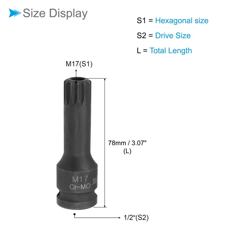 CoCud Impact Triple Square Spline Bit Socket, M17 Bit 1/2"