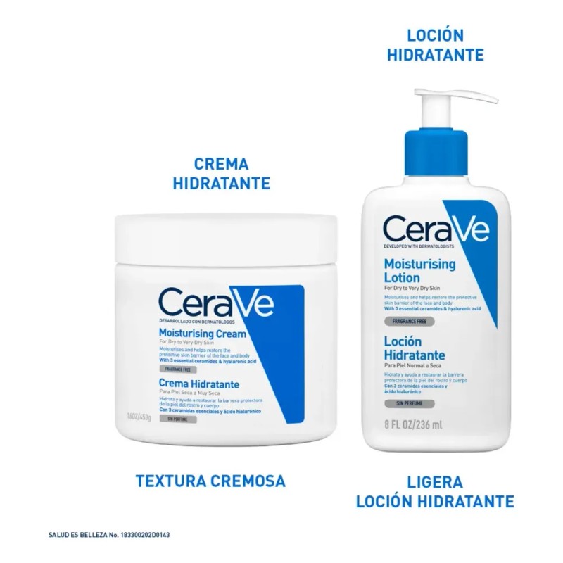 CeraVe Crema Hidratante Facial y Corporal Piel Seca a Muy