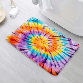 UOZXOML Rainbow Tie-Dye Bath Mat Colorful Spiral Abstract Orange Purple Blue Bathroom Rug Microfiber Memory Foam Shower Mat Kitchen Bath Floor Rugs, 18x30 Inch