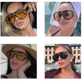 YAMEIZE Oversized Pilot Sunglasses for Women Men Round 70s Retro Double Bridge Vintage Large Big Frame Punk Sun Glasses UV400