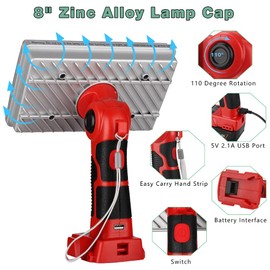 Work Light for Milwaukee 18V Battery, 3300LM Cordless Led Work Light Rechargeable Jobsite Light , USB Port, for Car Repair Camp Hiking