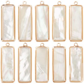 BENECREAT 10Pcs Abalone Shell Charms, Natural Paua Shell Charm Rectangle Shell Pendants with Gold Plated Brass Frame for Wedding, Festival Gift, DIY Jewelry Making, 27x9mm