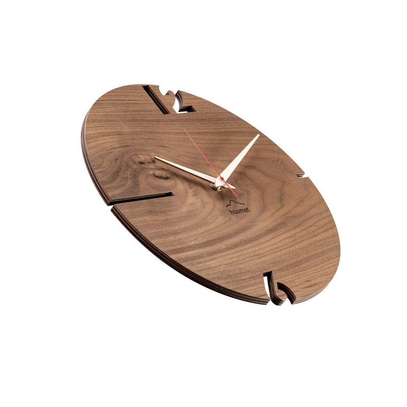 huamet PUHR CH10-B-00 Wall Clock Wood Walnut Wood Round Unique