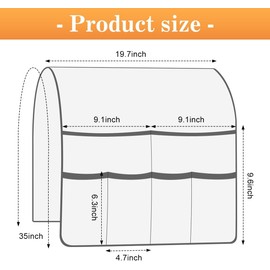 Maritio Sofa Armrest Organizer Remote Control Holder Bedside Cart Organizer with 6 Pockets, Non Slip Sofa Remote Control Organizer Sofa Armchair Organizer Accessories (Grey, 35''x16'')