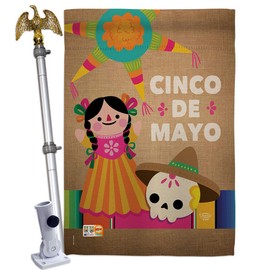 Ornament Collection HS192059-BO-02 Cinco de Mayo Day Country & Primitive Southwest Impressions Decorative Vertical 28" x 40" Double Sided House Flag Set Aluminum Pole Bracket Hardware