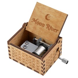 Moon River Wood Music Box,Vintage Hand Crank Carved Wooden 18 Note Musical Boxes Gifts for Christmas/Birthday/Valentine's Day