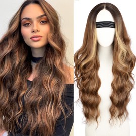 NOSTALGIA Honey Blonde Highlight Wig for Women 26 Inch Middle Part Curly Wavy Wig Natural Looking Synthetic Heat Resistant Fiber Wig for Daily Party Use