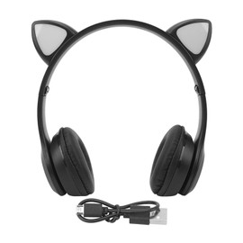 P47M Wireless Headphone Cute Cartoon Cat Ear LED Light 400mAh Battery Wireless Headset for Game Music Cellphone Black