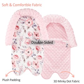 Baby Head Support and Strap Cover for Car Seat, Infant Carseat Headrest for Girls, Newborn Car Seat Insert Cushion for Strollers, Bouncers, Swing, Pink Floral