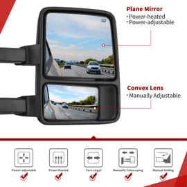 YITAMOTOR Towing Mirrors compatible for 1999-2007 Ford F250 F350 F450 F550 Super Duty Tow Mirror Power Heated with Turn Signal Light 1999 2000 2001 2002 2003 2004 2005 2006 2007