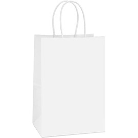 BagDream Small Paper Gift Bags 50Pcs 5.25x3.75x8 Inches Kraft Paper Bags Party Bags Shopping Bags Kraft Bags White Paper Bags with Handles Bulk