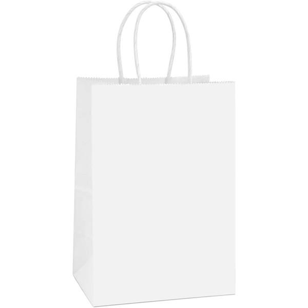 BagDream Small Paper Gift Bags 50Pcs 5.25x3.75x8 Inches Kraft Paper Bags Party Bags Shopping Bags Kraft Bags White Paper Bags with Handles Bulk