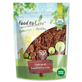 Food to Live Organic Dry Roasted Pecan Halves – Non-GMO, Unsalted Nuts, Oven Roasted, No Oil Added, Vegan, Kosher, Shelled, Bulk. Good Source of Protein and Fiber. Great Keto-Friendly Snack