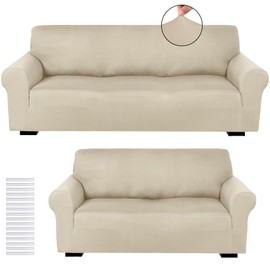 Peryiter 2 Pcs Sofa Covers Loveseat Couches Covers for Living Room Slipcover Set Furniture Protector for Couch Arm Chair, Form Fit Stretch, Wrinkle Proof(Burgundy,Milk Silk)