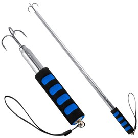 Alwonder Telescopic Fishing Gaff, Stainless Steel Triple Hook Ice Fishing Spear, Aluminium Alloy Telescoping Pole with Hook, Fish Gaff with EVA Handle for Saltwater Freshwater Boat Catching Size S