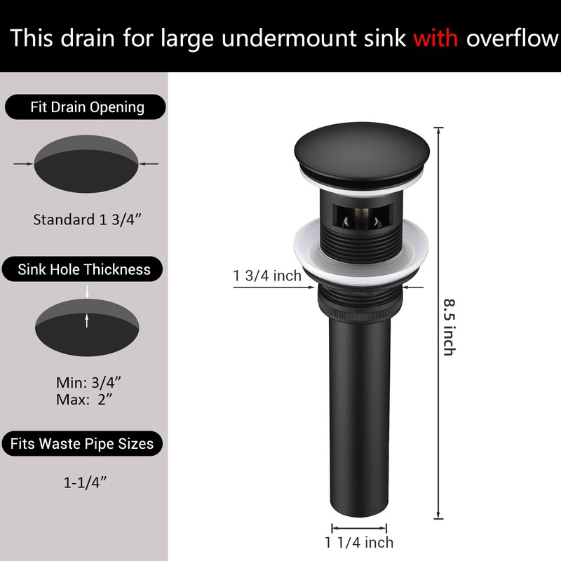 Yodel Faucet Bathroom Sink Drain with Overflow - Big Cap
