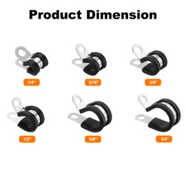 sourcing map 106pcs 304 Stainless Steel Cable Clamps 1/4"-3/4" Rubber Cushioned Insulated Clamp Metal Loop Pipe Clamp for Tube Pipe Wire Cord Installation