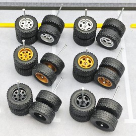 WAVEIST Ruedas y neumáticos de 1/64 para vehículos todoterreno, modelo de coche de fundición de línea principal mejorado, diámetro es de 14 mm/0.56 pulgadas, 6 juegos de diferentes estilos por paquete