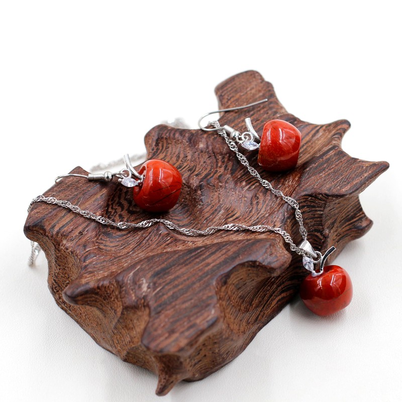JunyiDIY Women's Red Apple Earrings | Red Stone Dangle Earrings