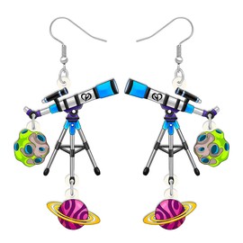 NEWEI Acrylic Science Earrings Chemistry Dangle Astronomy Jewelry for Women Biology Gifts Nerdy Charm (Saturn Planet Telescope)