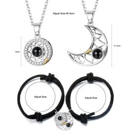 Kakonia 4 Pairs Couple Bracelet Chain Men Women Magnetic Necklace Sun/Moon Magnets Bracelet Set BFF Friendship Couple Couple Gifts, Metal