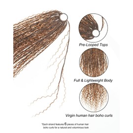 Jaliaza 28" Crochet Huaman Hair Boho Box Braids with 100% Human Hair Boho Curls for Black Women - Ombre Brown - 90 Strands (6 Boho Curls)