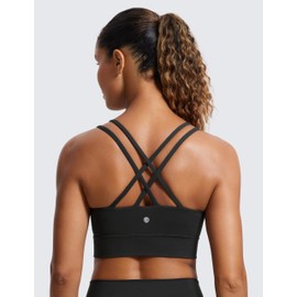 CRZ YOGA Butterluxe Sujetador Deportivo con Tiras Largo para Mujer de Copa Moldeada con Doble Correa de Espagueti para Entrenamiento Negro Mediano