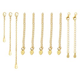 YGCQFH 10 Pcs Gold Necklace Extender, 18k Gold Plated Chain Extension, Jewelry Chain Extenders for Necklace, Bracelet, or Anklet (Lobster Claw Clasp 3/4/6 Inch, Heart Shaped 57mm, Water Droplet 5cm)