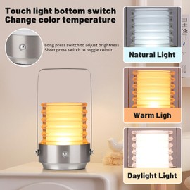 Portable Cordless Outdoor Small Battery Table Lamp for Bedroom Night Lights 3 Way Dimmable Touch Lamp USB Type-C Charging Ports for Baby Nursery Bathroom Hallways Living Room