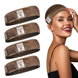 MYKURS Wig Grip Headbands for Women, Adjustable Velvet Wig Grip Bands Non Slip, Brown 4 PCS