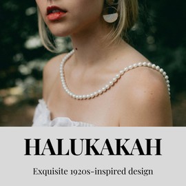 Halukakah 1920s Long Pearl Necklace for Women - Exquisite Natural Cultured Pearls - Luxurious 8 mm Strand with Timeless Elegance - Length 150 cm / 180 cm - Perfect for Special Occasions, Pearl, No