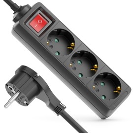 deleyCON 3 Fach Steckdosenleiste mit Flachstecker & EIN/AUS Schalter Mehrfachsteckdose Stromleiste für Innenbereich 1,4 m Kabel Flachkontakt-Stecker Robustes Kunststoffgehäuse Schwarz