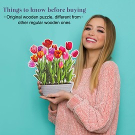 Pawparty Unique Shapes Puzzle, 215 Piece Artificial Flowers Jigsaw Puzzle for Adults, Teens and Family Gfit for Valentine's Day, Original Design Puzzle (Tulips (215 pcs))