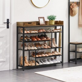 Yaheetech Shoe Rack, 6-Tier Shoe Storage Shelves, Free Standing Shoe Organizer with Storage Box, Shoe Cabinet for Entryway, Doorway, Rustic Brown and Black