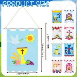 8 Sets First Communion Banner Kit for Boys Girls 9 x 12 Inch First Holy Communion Banner Kits Felt Gifts Fun Church and Sunday School Crafts for Kids DIY Craft Supplies Decor