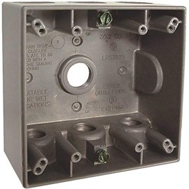 2-Gang Weatherproof Box, Seven 1/2 in. Threaded Outlets, Gray