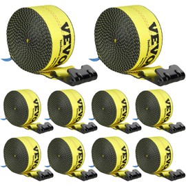 VEVOR Truck Straps, 4" x30' Heavy Duty Tie Down w/Flat Hooks 18,000lbs Break Strength, WLL# 6000lbs, Cargo Straps tie Down for Flatbeds, Trucks, Trailers, Farms, Rescues, Tree Saver, Yellow(10 Pack)