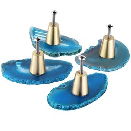 Rockcloud Pack of 4 Agate Slice Cabinet Drawer Knobs Cupboard Dresser Door Pull Home Decorative Furniture Hardware, Blue