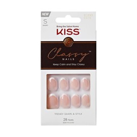 KISS KISS Classy Nails, Press-On Nails, Nail glue included, 'Exclusive Only', Light White, Short Size, Oval Shape, Includes 28 Nails, 2G Glue, 1 Manicure Stick, 1 Mini File
