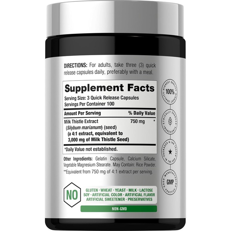 Horbäach Milk Thistle Supplement | 3000mg | 300 Capsules |