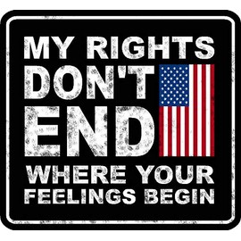 My Rights Don't end Where Your Feelings Begin American Flag Single, I Make Decals®, 3 inch x 3.3 inch, Hard Hat, Phone, Tool, Lunch, Box, Vinyl, Decal, Sticker