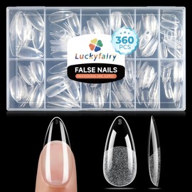 Luckyfairy Medium Almond Nail Tips, 360pcs Soft Gel Pre-Shaped Acrylic Fake Nails, Half Matte Full Cover Clear Gelly Press on Flase Nail Tips for Extension Nail Manicure Home DIY 12 Sizes Gelly Tips