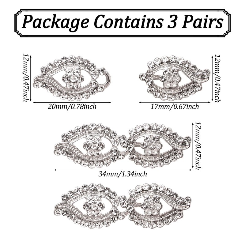 WANDIC Cloak Clasp Fasteners, 3 Pcs 3.4CM Silver Clips with