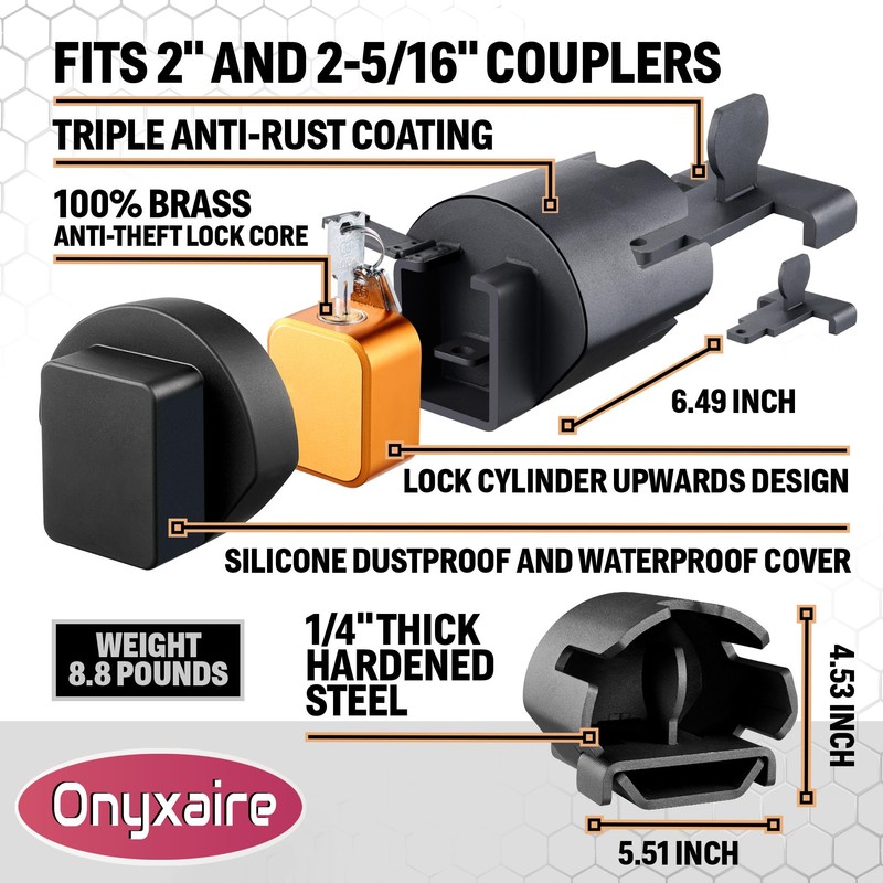 Trailer Hitch Lock for 2-5/16" and 2" Coupler (Upgrade 2025),