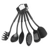 Kitchen Utensils Set 6 Pcs 30cm Non-Stick Cooking Slotted Spoons Turners Spatula Soup Ladle Pasta Fork & Spaghetti Serving Spoon Set Dishwasher Safe Best Kitchen Tools (Black)