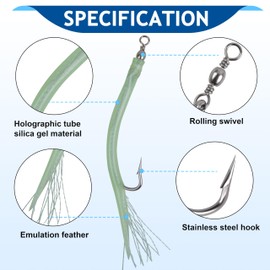Angelhaken Gummi Makk Classic Striped Bass Trolling Tube Jighaken Teaser Vorfächer Rig mit Edelstah Angelhaken Wirbel für Meeresangeln Salzwasser (Gemischt-10 STK, 10/0)