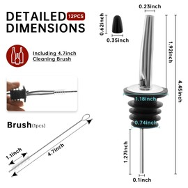 eispap 4Pcs Liquor Pour Stainless Steel Classic Bottle Speed Pourers with rubber Pour Spouts Cap Cleaning brush for Alcohol, Olive Oil, Liquor with Dust Caps, Speed Pourers (4)