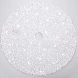 yuboo White Christmas Tree Skirt Small, 36 inches White Sequin Tree Skirt Glitter Mat Christmas Decorations for Slim Pencil Tree